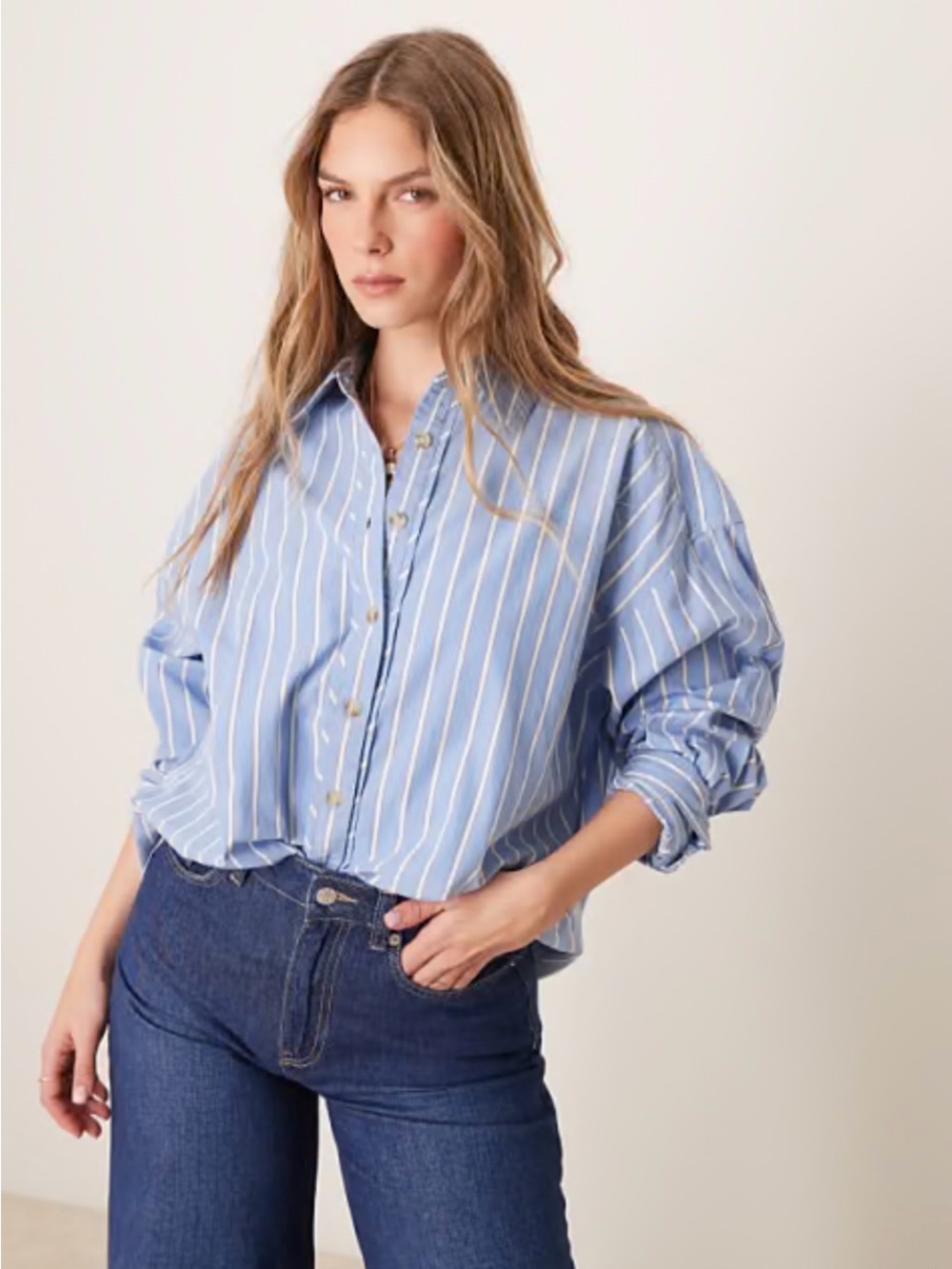 Free People We The Free Varsity Vibes Blue Button-Front Shirt - Picture 8 of 9